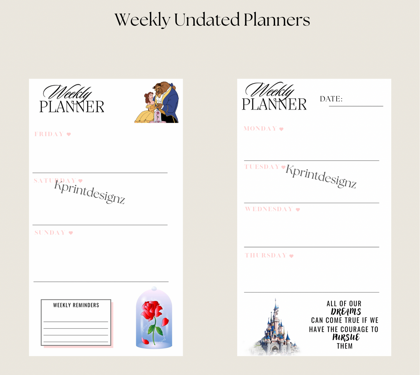 Disney A5 undated diary inserts