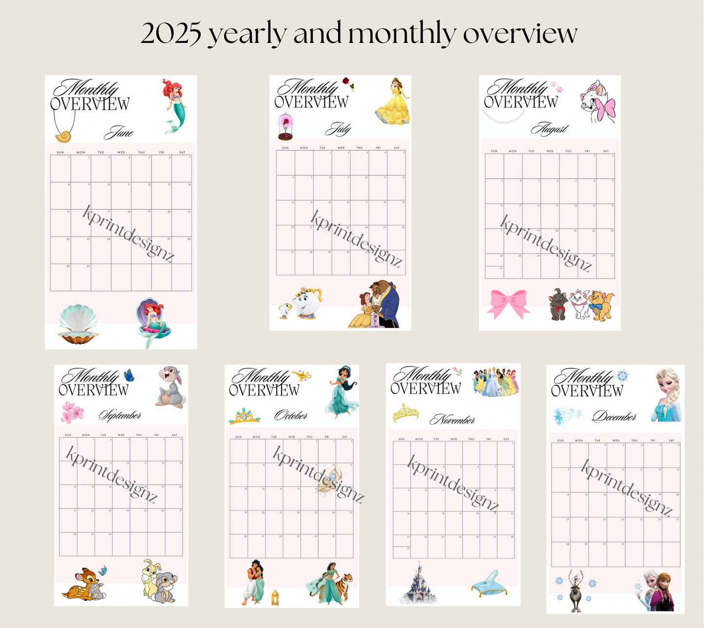 Disney PERSONAL yearly/monthly overview inserts