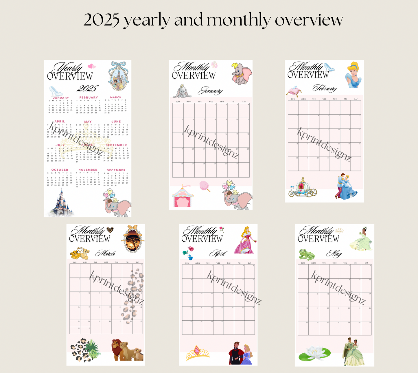 Disney PERSONAL yearly/monthly overview inserts