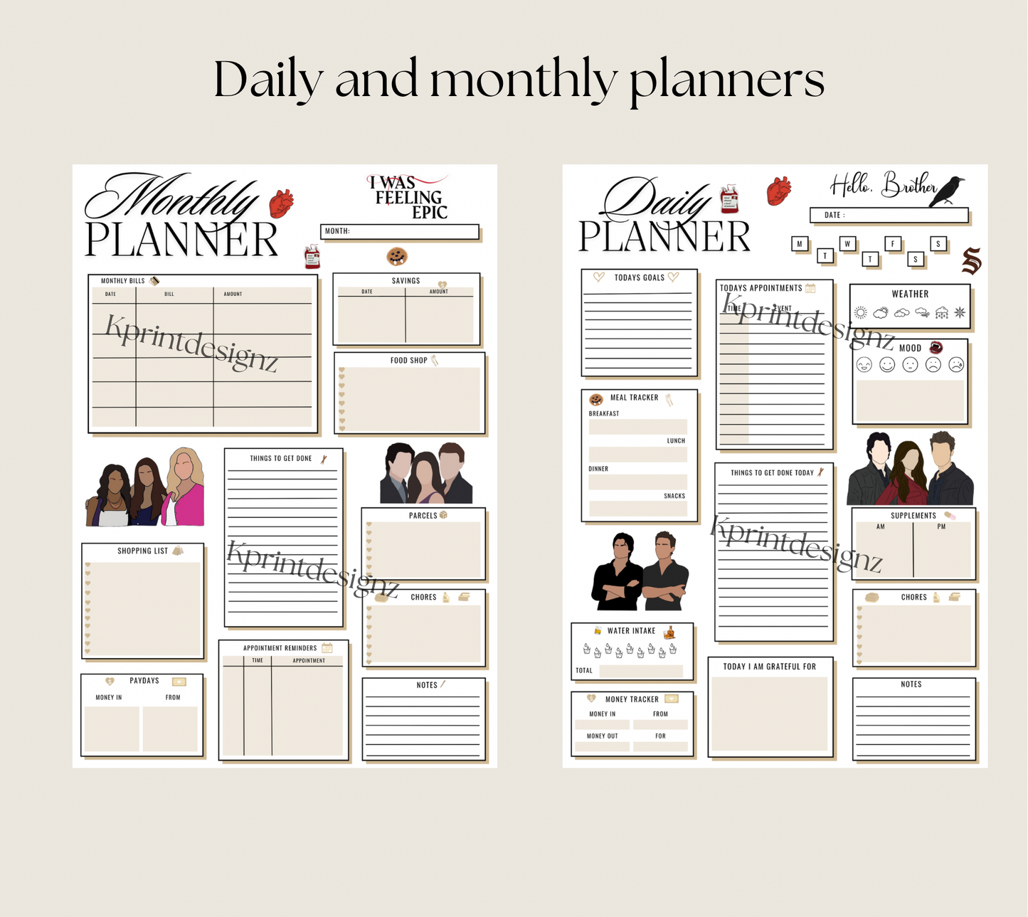 The vampire diaries A5 UNDATED planner refills