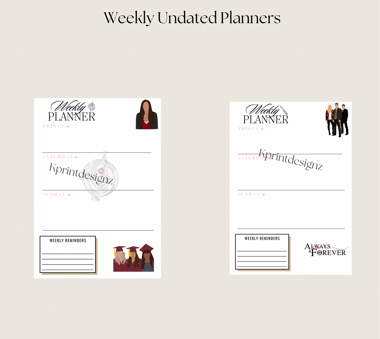 The vampire diaries A5 UNDATED planner refills