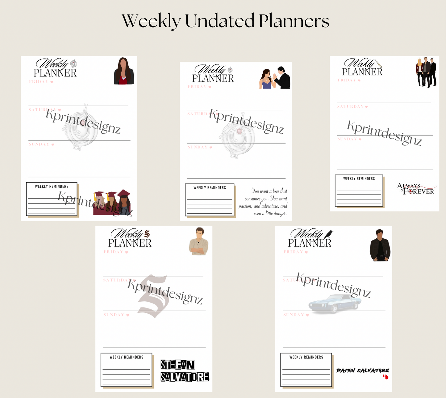 The vampire diaries A5 UNDATED planner refills