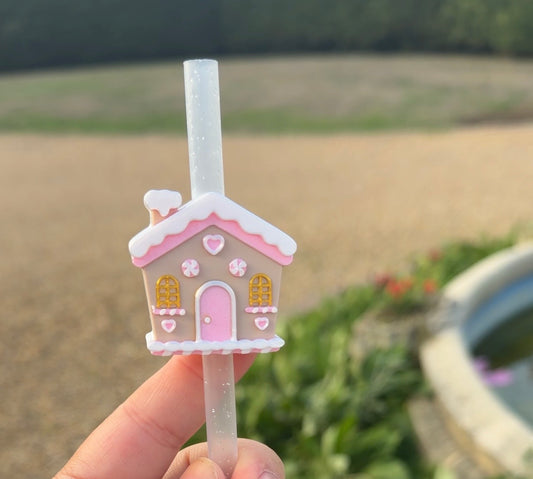 Gingerbread house straw topper